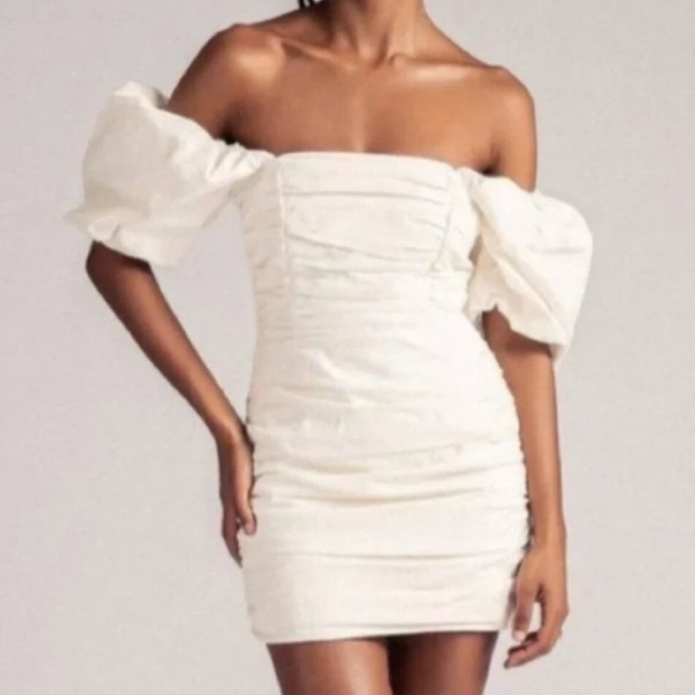 Meshki Puff Sleeve Linen Mini Dress Off White Off Shoulder Worn a couple times